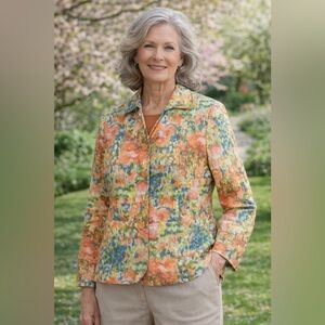 Coldwater Creek Size 14P Watercolor Blazer Button Front Jacket